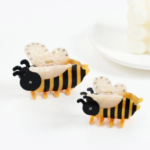 Pinces à cheveux mignonnes en forme d'abeille avec strass et rayures noires et jaunes