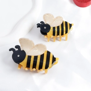Lot de deux pinces à cheveux en forme d'abeille avec ailes nacrées et strass