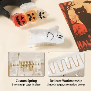 Lot de pinces à cheveux Halloween en acétate avec motifs de citrouille et de fantôme