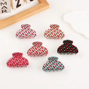 Cute Cherry Print Hair Claw Clips PVC Rectangular Hair Clips Sweet Fruit Pattern Hair Accessory For Women Daily Styling