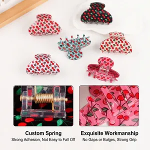 Colorful cherry print hair claw clips set with strong metal springs for women