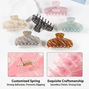 Minimalist large marble texture hair claw clips set in six assorted stylish colors