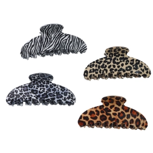 Grandes pinces à cheveux en acrylique aux motifs léopard et zèbre assortis