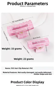 Detailed size chart for pink PVC Bride hair claw clips in large and small sizes