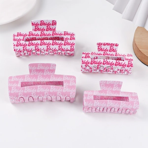 Pink and white acrylic Bride hair claw clips set for wedding parties and bridesmaid gifts