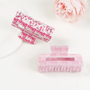 Pink and white Bride acetate hair claws for bridal parties and wedding hair accessories
