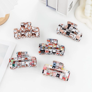 Cute Cartoon Animal Print Hair Claw Clip PVC Hollow Large Hair Clamp For Women Girls Cat Dog Bear Pattern Hair Accessories