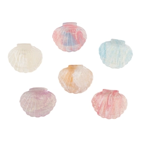 Set of 6 glitter shell hair claws in pastel colors for women with elegant sea style design