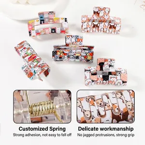 Cute acrylic cartoon animal hair claw clips set with strong metal spring for girls