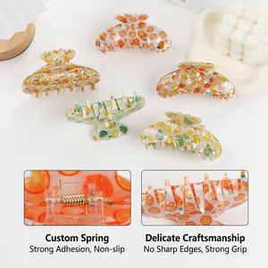 Colorful fruit print hair claws set with citrus patterns and strong metal spring