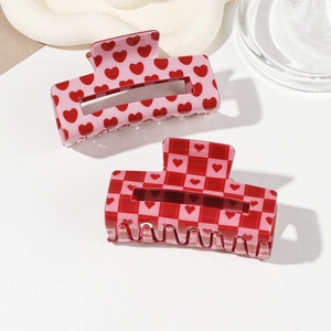 Pinces à cheveux à motif cœur et barrettes carrées à carreaux pour femmes