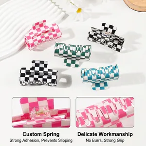 Checkerboard PVC claw clip set in various colors with high-quality metal springs