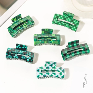St Patrick's Day Green Hair Claw Clip Large Plaid Shamrock Pattern Rectangle Shark Clip Handmade PVC Hair Accessories Women