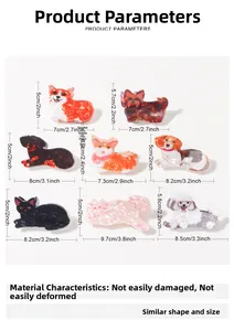 Tableau des tailles détaillé pour pinces à cheveux animaux avec mesures en cm et pouces