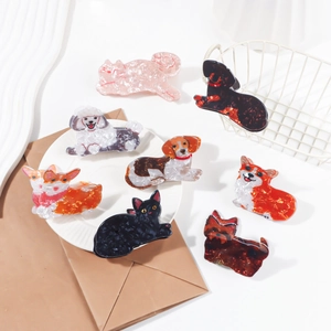 Pince à Cheveux Créative en Acétate Forme Animale Chien Chat Corgi Teckel Texture Marbre Pince à Cheveux pour Femme Bijoux
