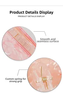 Detail showing the strong gold metal spring and smooth pink translucent hair claw clip