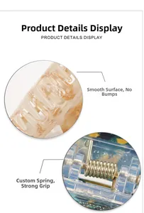 Detail view of premium acetate hair claw with amber texture and strong metal spring