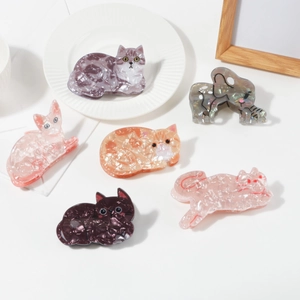 Women High Sense PVC Hair Claw Clip Cute Cartoon Cat Elephant Shape Marbled Texture Fashion Hair Accessory For Daily