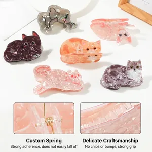 Chic acetate cat and elephant hair claws set with elegant marble texture and metal spring
