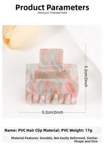 Detail view of 2-inch square marble texture hair claw clip with specific dimensions and weight