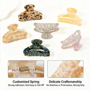 Hollow acetate shark hair claw clips in assorted candy colors and marble patterns