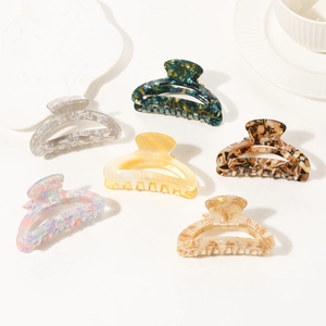 Set of 6 colorful acetate hollow hair claws in tortoiseshell and marble patterns