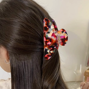 Large marble pattern hair claw clip with colorful floral acetate for thick hair