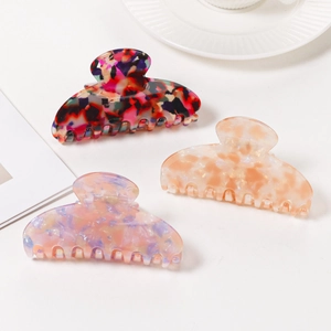 Three-piece large acetate hair claw clip set with colorful marble pattern for women