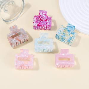 Set of 6 square hair claw clips in assorted pastel marble and plaid patterns