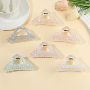 Iridescent Triangle Hair Claw Clip For Women Hollow Geometric Large PVC Shark Clip Non-slip Korean Style Hair Fixing Tool