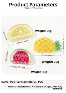 Spécifications détaillées des tailles pour pinces à cheveux citron, ananas et pastèque