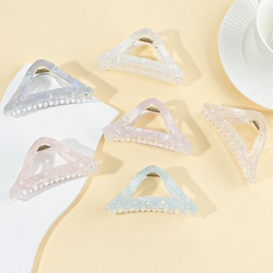 Set of 6 hollow triangle hair claws in iridescent acetate for elegant hair styling