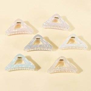 Set of 6 minimalist hollow triangle hair claws in colorful pearlescent macaron shades