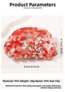 Pinza per capelli ovale in PVC a fiori con venature marmoree rosse e arancioni e misure