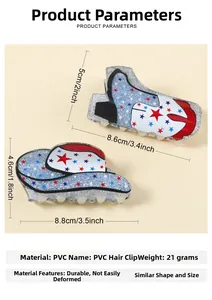 Detailed dimensions for patriotic cowboy boot and hat shaped acrylic hair claw clips