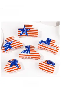 Detail shot of USA flag pattern hair claw clips in heart and rectangle shapes