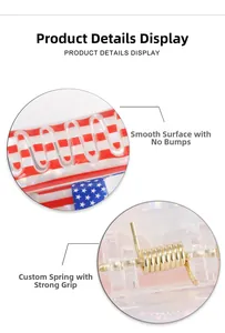 Close-up of USA flag hair claw clip showing smooth teeth and strong gold metal spring