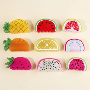 Lot de 9 pinces à cheveux colorées aux motifs de fruits comme l'ananas et la fraise