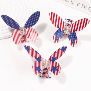 Trois pinces à cheveux papillon avec motifs de drapeau américain étoiles et rayures