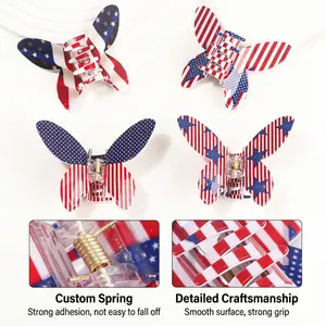 Pinces à cheveux papillon style français avec drapeau américain et ressort robuste