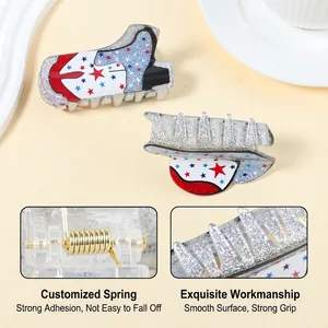 Glitter acrylic hair claw clip with star patterns and strong metal spring