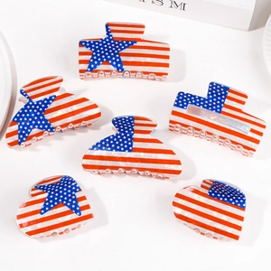 Patriotic US Flag Pattern Hair Claw Clip Stars And Stripes Design Artificial Pearl PVC Hair Accessories For Independence Day Women