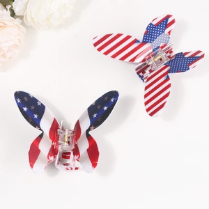 Pince à cheveux papillon style français avec motif drapeau américain pour accessoires femme