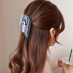 Acrylic butterfly hair claw clip with blue white star pattern and glitter finish for women
