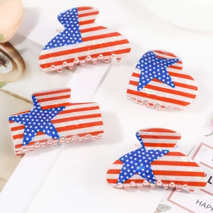 Independence Day hair claw set with US flag patterns and diverse geometric shapes