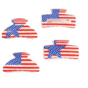 Set of four American flag hair claws with pearlescent red white and blue patterns