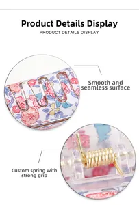 Dettaglio della molletta per capelli con fiori, denti lisci e molla in metallo forte