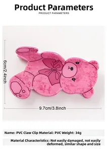 Dettaglio della molletta per capelli a orsetto rosa con misure 9,7 cm per 6 cm