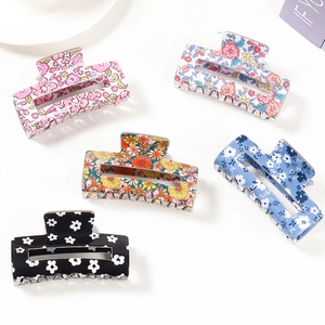 Molla per Capelli Rettangolare con Stampa Floreale Pinza per Capelli Quadrata in PVC Accessori Donna Gioielli Quotidiani