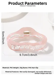 Details zur rosa transparenten PVC-Haarklammer, Maße 9,7 cm x 5 cm, Gewicht 29 g
